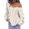 imageTrendy Queen Oversized Long Sleeve V Neck Cable Knit SweatersOffwhite