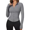 imageTrendy Queen Womens Full Zip Up Scrubs Lightweight Jacket Cropped Long Sleeve Workout Sweatshirts Slim Fit Running HoodiesGrey