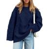 imageTrendy Queen Womens Oversized Cable Knit Crewneck Sweaters Cozy Winter ClothesNavy Blue