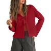 imageTrendy Queen Womens Tie Front Tops Fall Cardigan Sweaters 2025 Fashion Crochet Crop Winter Clothes Cute Y2K Casual OutfitsRed