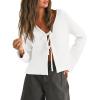 imageTrendy Queen Womens Tie Front Tops Fall Cardigan Sweaters 2025 Fashion Crochet Crop Winter Clothes Cute Y2K Casual OutfitsWhite