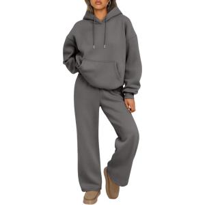 imageTrendy Queen Womens 2 Piece Outfits Lounge Fall Fashion Sets Oversized Sweatshirts Wide Leg Pants Sweatsuits Winter ClothesBlack Grey