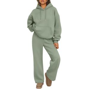 imageTrendy Queen Womens 2 Piece Outfits Lounge Fall Fashion Sets Oversized Sweatshirts Wide Leg Pants Sweatsuits Winter ClothesGreen