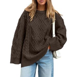 imageTrendy Queen Womens Oversized Cable Knit Crewneck Sweaters Cozy Winter ClothesCocoa