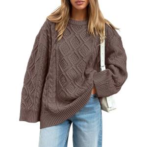 imageTrendy Queen Womens Oversized Cable Knit Crewneck Sweaters Cozy Winter ClothesNutmeg