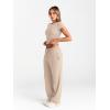 imageTrendy Queen 2 Piece Matching Summer Sweatsuit Lounge Set Womens Wide Leg Pants Side Ruching Crop Top SetsAlmond
