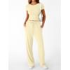 imageTrendy Queen 2 Piece Matching Summer Sweatsuit Lounge Set Womens Wide Leg Pants Side Ruching Crop Top SetsCreamy Yellow