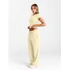 imageTrendy Queen 2 Piece Matching Summer Sweatsuit Lounge Set Womens Wide Leg Pants Side Ruching Crop Top SetsCreamy Yellow