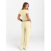 imageTrendy Queen 2 Piece Matching Summer Sweatsuit Lounge Set Womens Wide Leg Pants Side Ruching Crop Top SetsCreamy Yellow