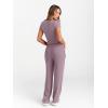imageTrendy Queen 2 Piece Matching Summer Sweatsuit Lounge Set Womens Wide Leg Pants Side Ruching Crop Top SetsLilac