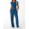 imageTrendy Queen 2 Piece Matching Summer Sweatsuit Lounge Set Womens Wide Leg Pants Side Ruching Crop Top SetsMarine