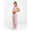 imageTrendy Queen 2 Piece Matching Summer Sweatsuit Lounge Set Womens Wide Leg Pants Side Ruching Crop Top SetsPastel Pink