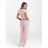imageTrendy Queen 2 Piece Matching Summer Sweatsuit Lounge Set Womens Wide Leg Pants Side Ruching Crop Top SetsPastel Pink
