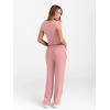 imageTrendy Queen 2 Piece Matching Summer Sweatsuit Lounge Set Womens Wide Leg Pants Side Ruching Crop Top SetsPeach