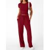 imageTrendy Queen 2 Piece Matching Summer Sweatsuit Lounge Set Womens Wide Leg Pants Side Ruching Crop Top SetsRed
