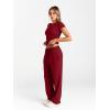 imageTrendy Queen 2 Piece Matching Summer Sweatsuit Lounge Set Womens Wide Leg Pants Side Ruching Crop Top SetsRed