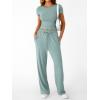 imageTrendy Queen 2 Piece Matching Summer Sweatsuit Lounge Set Womens Wide Leg Pants Side Ruching Crop Top SetsSage