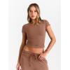 imageTrendy Queen 2 Piece Matching Summer Sweatsuit Lounge Set Womens Wide Leg Pants Side Ruching Crop Top SetsToffee