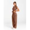imageTrendy Queen 2 Piece Matching Summer Sweatsuit Lounge Set Womens Wide Leg Pants Side Ruching Crop Top SetsToffee