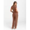 imageTrendy Queen 2 Piece Matching Summer Sweatsuit Lounge Set Womens Wide Leg Pants Side Ruching Crop Top SetsToffee