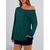 imageTrendy Queen Womens Off The Shoulder Tops Oversized Tshirts Long Sleeve 2025 Casual Basic TeesDark Green