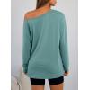 imageTrendy Queen Womens Off The Shoulder Tops Oversized Tshirts Long Sleeve 2025 Casual Basic TeesGrey Green