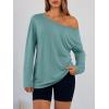 imageTrendy Queen Womens Off The Shoulder Tops Oversized Tshirts Long Sleeve 2025 Casual Basic TeesGrey Green