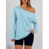 imageTrendy Queen Womens Off The Shoulder Tops Oversized Tshirts Long Sleeve 2025 Casual Basic TeesLight Blue