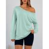 imageTrendy Queen Womens Off The Shoulder Tops Oversized Tshirts Long Sleeve 2025 Casual Basic TeesMint Green