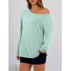 imageTrendy Queen Womens Off The Shoulder Tops Oversized Tshirts Long Sleeve 2025 Casual Basic TeesMint Green