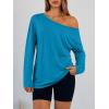 imageTrendy Queen Womens Off The Shoulder Tops Oversized Tshirts Long Sleeve 2025 Casual Basic TeesRoyal Blue