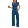 imageTrendy Queen 2 Piece Matching Summer Sweatsuit Lounge Set Womens Wide Leg Pants Side Ruching Crop Top SetsMarine