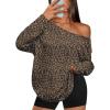 imageTrendy Queen Womens Off The Shoulder Tops Oversized Tshirts Long Sleeve 2025 Casual Basic TeesLeopard