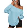 imageTrendy Queen Womens Off The Shoulder Tops Oversized Tshirts Long Sleeve 2025 Casual Basic TeesLight Blue