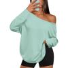 imageTrendy Queen Womens Off The Shoulder Tops Oversized Tshirts Long Sleeve 2025 Casual Basic TeesMint Green