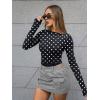 imageTrendy Queen Womens Boat Neck Tops Long Sleeve Shirts Casual Fitted Tee Shirts Solid Color Fall Basic Clothes 2025Black and White Dots