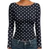 imageTrendy Queen Womens Boat Neck Tops Long Sleeve Shirts Casual Fitted Tee Shirts Solid Color Fall Basic Clothes 2025Black and White Dots