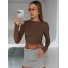 imageTrendy Queen Womens Long Sleeve Crop Tops Basic Slim Fitted Shirts Fashion 2025 Going Out Y2k Tops Teen Girl ClothesChocolate Brown