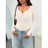 imageTrendy Queen Womens Long Sleeve Shirts Henley V Neck Ribbed Knit Tops Business Casual Basic TeesBeige