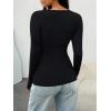 imageTrendy Queen Womens Long Sleeve Shirts Henley V Neck Ribbed Knit Tops Business Casual Basic TeesBlack