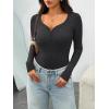 imageTrendy Queen Womens Long Sleeve Shirts Henley V Neck Ribbed Knit Tops Business Casual Basic TeesBlackgrey