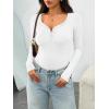 imageTrendy Queen Womens Long Sleeve Shirts Henley V Neck Ribbed Knit Tops Business Casual Basic TeesWhite