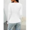 imageTrendy Queen Womens Long Sleeve Shirts Henley V Neck Ribbed Knit Tops Business Casual Basic TeesWhite