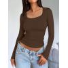 imageTrendy Queen Womens Long Sleeve Shirts Square Neck Going Out Crop Tops Fashion Y2k Workout Clothes Fall Outfits 2025Chocolate