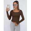 imageTrendy Queen Womens Long Sleeve Shirts Square Neck Going Out Crop Tops Fashion Y2k Workout Clothes Fall Outfits 2025Chocolate