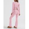 imageTrendy Queen Womens Workout Sets 2 Piece Fall Outfits Square Neck Tops Flare Pants Tracksuits Clothes Winter Fashion 2025Pink