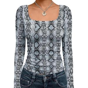 imageTrendy Queen Womens Long Sleeve Shirts Square Neck Going Out Crop Tops Fashion Y2k Workout Clothes Fall Outfits 2025Cobra