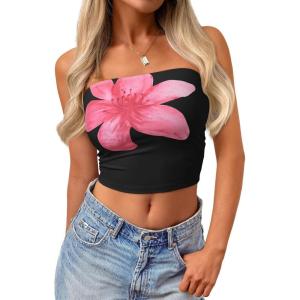 imageTrendy Queen Womens Tube Tops Going Out Summer Y2k Bandeau Trendy Crop Sleeveless Strapless Cute Teens 2025 Corset FloralBlack