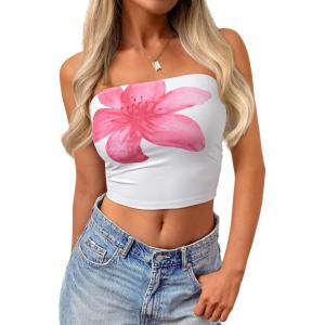 imageTrendy Queen Womens Tube Tops Going Out Summer Y2k Bandeau Trendy Crop Sleeveless Strapless Cute Teens 2025 Corset FloralFlower