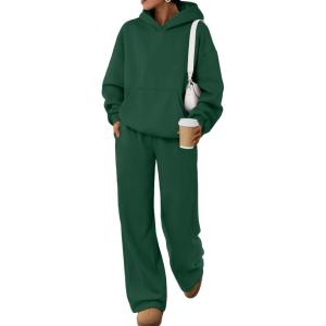 imageTrendy Queen 2 Piece Lounge Sweat Sets Plus Size Fall Fashion Matching Sweatsuits Wide Leg Pants Travel Outfit Winter ClothesDarkgreen
